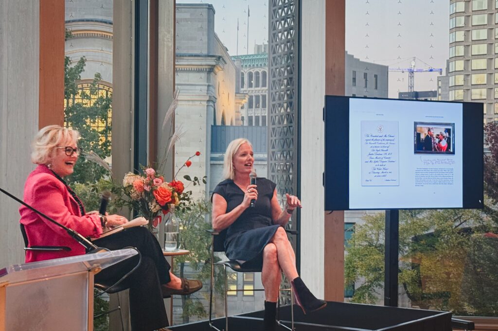 Catherine McKenna on stage at her book launch